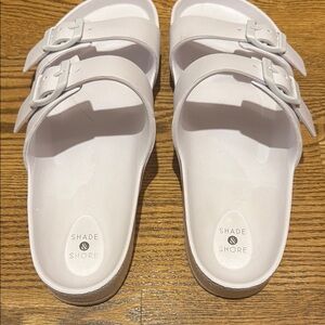 Shade & Shore Women's Cream Double Strap Sandals